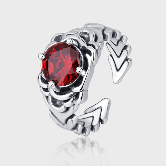 Original S925 Sterling Silver Trend Woven Red Zircon Ring