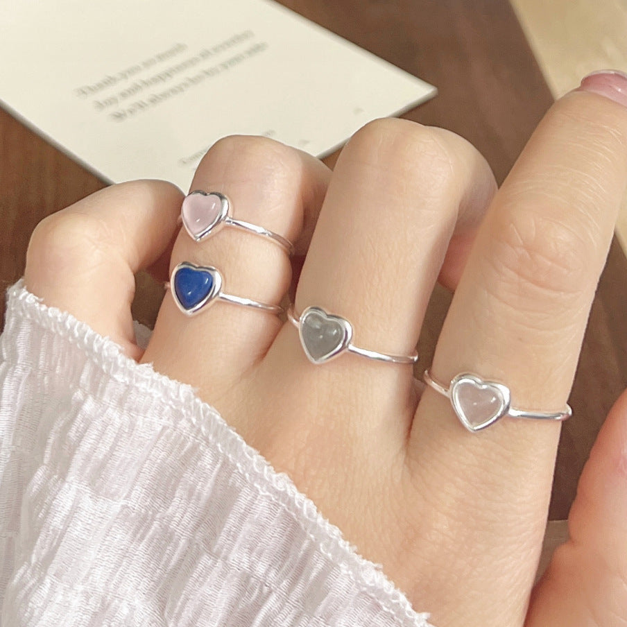 S925 Silver Minimalist Natural Crystal Ore Mini Heart Ring