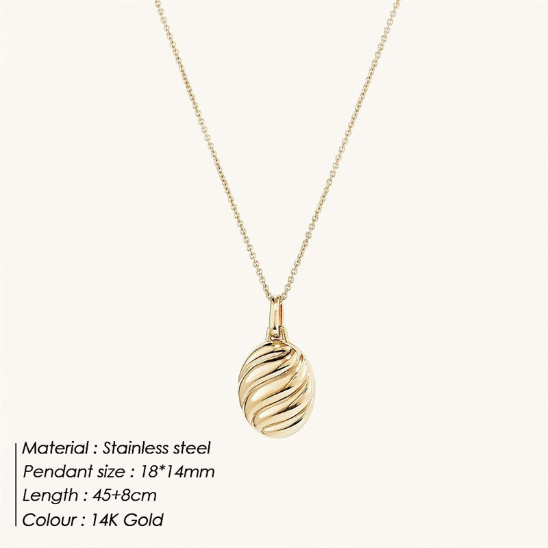 Geometric Elliptical Pendant Gold Stainless Steel Necklace