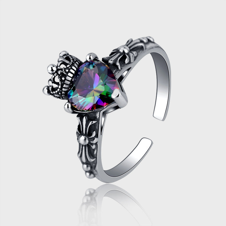 S925 Sterling Silver Fashion Color Zirconium Ring Female